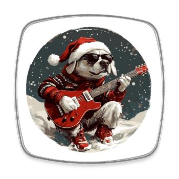 Labrador Dog Christmas Guitar - Square fridge magnet - white - Front