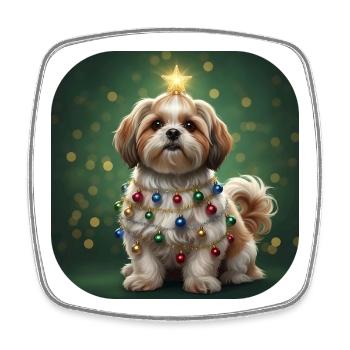 Chiot en guirlande de Noël - Magnet carré - blanc - Devant