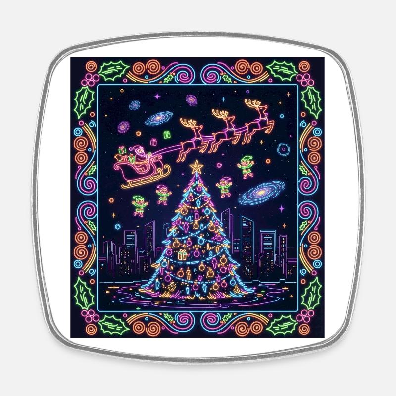Magical Neon Christmas Night - Square fridge magnet - white