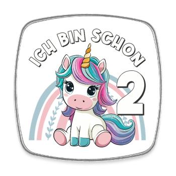 2e anniversaire Licorne Arc-en-ciel mignonne - Magnet carré - blanc - Devant