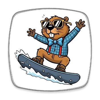Cooler Snowboard Biber Comic Sonnenbrille - Viereckiger Kühlschrankmagnet - Weiß - Vorne