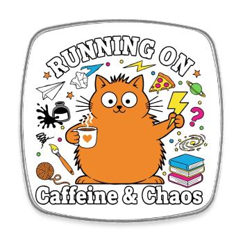 Running on Caffeine & Chaos Katzenmodus - Viereckiger Kühlschrankmagnet - Weiß - Vorne