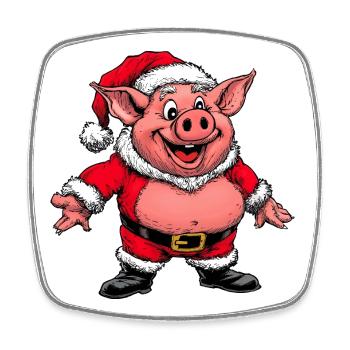Schweinchen Weihnachtsmann - Viereckiger Kühlschrankmagnet - Weiß - Vorne