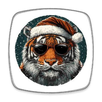 Tiger mit Santa Hut und Sonnenbrille - Viereckiger Kühlschrankmagnet - Weiß - Vorne