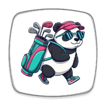 Lustiger Panda-Golfer-Cartoon Cooles Golftier - Viereckiger Kühlschrankmagnet - Weiß - Vorne