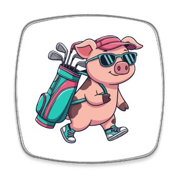Dessin animé Golfeur cochon drôle Animal de golf cool - Magnet carré - blanc - Devant