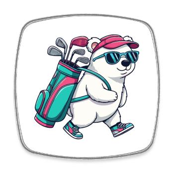 Lustiger Eisbär-Golfer Cartoon Cooles Golftier - Viereckiger Kühlschrankmagnet - Weiß - Vorne
