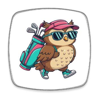 Lustiger Eulen-Golfer Cartoon Cooles Golftier - Viereckiger Kühlschrankmagnet - Weiß - Vorne