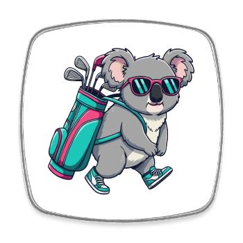 Funny Koala Golfer Cartoon Cool Golf Animal - Square fridge magnet - white - Front