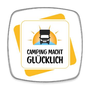 Le camping vous rend heureux – conception de camping-car - Magnet carré - blanc - Devant