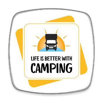 La vie est meilleure avec le camping – Design - Magnet carré - blanc - Devant