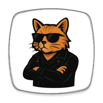Chat cool avec des lunettes de soleil en cuir - Magnet carré - blanc - Devant