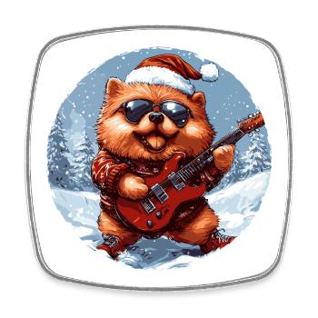 Chow Chow Dog Christmas Guitar - Square fridge magnet - white - Front