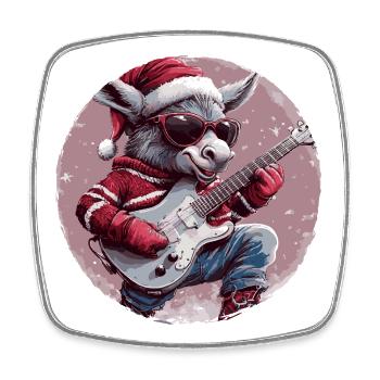Esel Weihnachten Gitarre - Viereckiger Kühlschrankmagnet - Weiß - Vorne