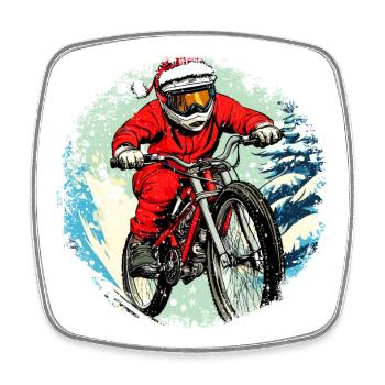 Cycliste de Noël / VTT - Magnet carré - blanc - Devant