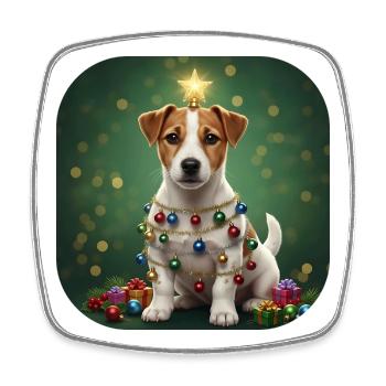 Starry Pup Wrapped in Garland - Square fridge magnet - white - Front
