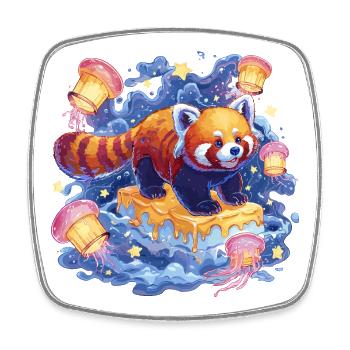 Panda rouge sur gâteau au miel - Magnet carré - blanc - Devant