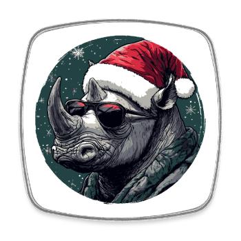 Rhino Santa with sunglasses - Square fridge magnet - white - Front