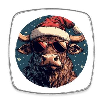 Beef bull with Santa hat and sunglasses - Square fridge magnet - white - Front