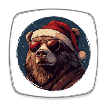 Winter Bear Santa Sunglasses - Square fridge magnet - white - Front