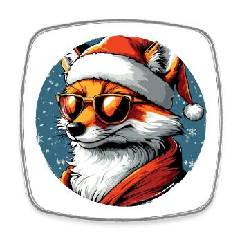 Fuchs Santa Look mit Sonnenbrille - Viereckiger Kühlschrankmagnet - Weiß - Vorne