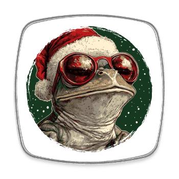 Frog Santa Style Sunglasses - Square fridge magnet - white - Front