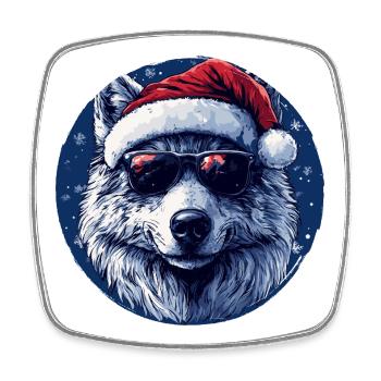 Wolf mit Weihnachtsmütze und Sonnenbrille - Viereckiger Kühlschrankmagnet - Weiß - Vorne