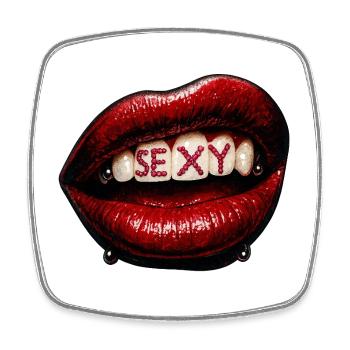 Lips with pearl letters - Square fridge magnet - white - Front