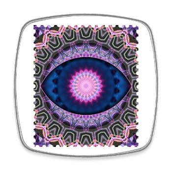 Neon Blue Pink Mandala - Square fridge magnet - white - Front