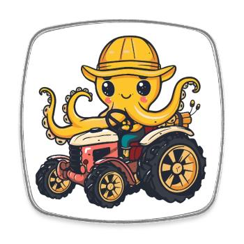 Oktopus Traktor Farmer - Viereckiger Kühlschrankmagnet - Weiß - Vorne