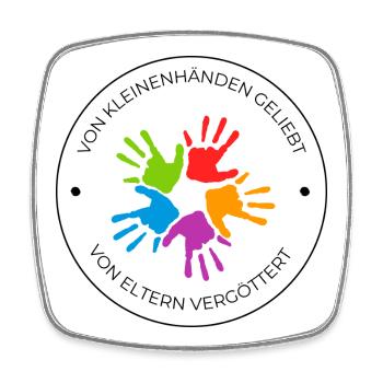 Von kleinen Händen geliebt – Bunte Handabdrücke - Viereckiger Kühlschrankmagnet - Weiß - Vorne
