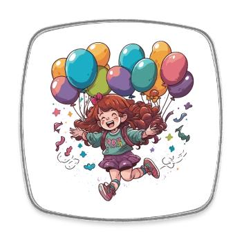 La fille joyeuse avec des ballons - Magnet carré - blanc - Devant