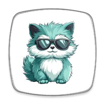 Cute Fluffy Cat Cartoon Kawaii Wearing Sunglasses - Square fridge magnet - white - Front