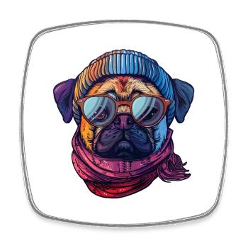 Tuque et foulard hipster Carlin portant des lunettes de soleil - Magnet carré - blanc - Devant