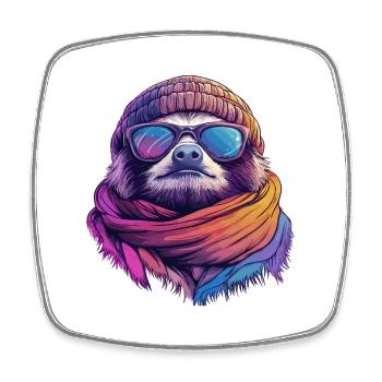 Hipster Sloth Cartoon Kawaii Beanie Sunglasses - Square fridge magnet - white - Front