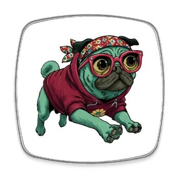 Cool Pug Hoodie Cartoon Kawaii Dog Art - Square fridge magnet - white - Front