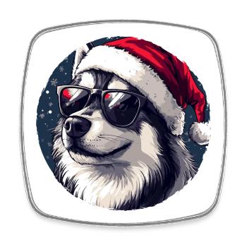 Lunettes de soleil Siberian Husky Santa - Magnet carré - blanc - Devant