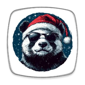 Panda im Santa Hut mit Sonnenbrille - Viereckiger Kühlschrankmagnet - Weiß - Vorne
