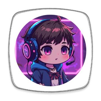 Neon Gaming Chibi mit Kopfhörern - Viereckiger Kühlschrankmagnet - Weiß - Vorne