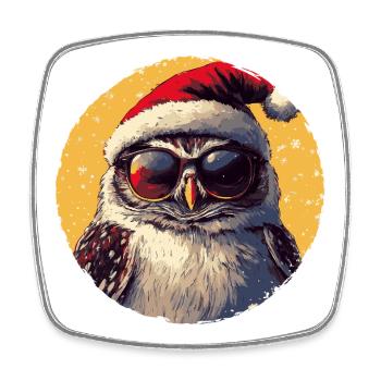 SantaEule mit Sonnenbrille - Viereckiger Kühlschrankmagnet - Weiß - Vorne