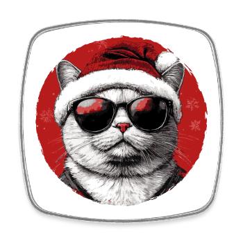Weihnachtskatze mit Sonnenbrille - Viereckiger Kühlschrankmagnet - Weiß - Vorne