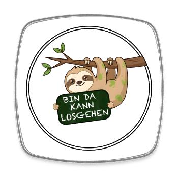 Faultier Bin Da Kann Losgehen Lustiger Spruch - Viereckiger Kühlschrankmagnet - Weiß - Vorne