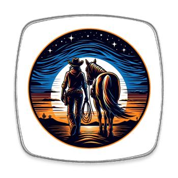 Westernreiter bei Sonnenuntergang - Viereckiger Kühlschrankmagnet - Weiß - Vorne