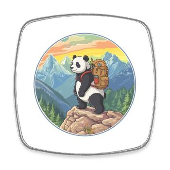 Cute Panda Hiking Camping Mountain Adventure - Square fridge magnet - white - Front