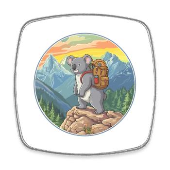 Cute Koala Hiking Camping Mountain Adventure - Square fridge magnet - white - Front