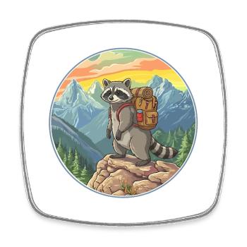 Niedlicher Waschbär Wandern Camping Bergabenteuer - Viereckiger Kühlschrankmagnet - Weiß - Vorne