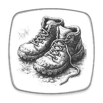 Bottes de randonnée rustiques comme illustration détaillée - Magnet carré - blanc - Devant