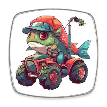 Piranha Fish Tractor Farmer - Square fridge magnet - white - Front