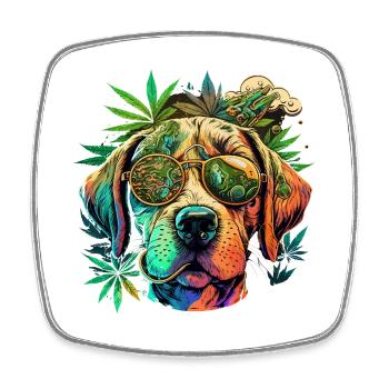 Chien coloré avec des lunettes de soleil et du cannabis - Magnet carré - blanc - Devant