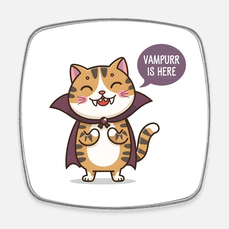 Sourire de chaton et vampire - Magnet carré - blanc